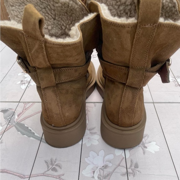 Zara Tan Suede Ankle Boots with Buckle - Picture 4 of 7